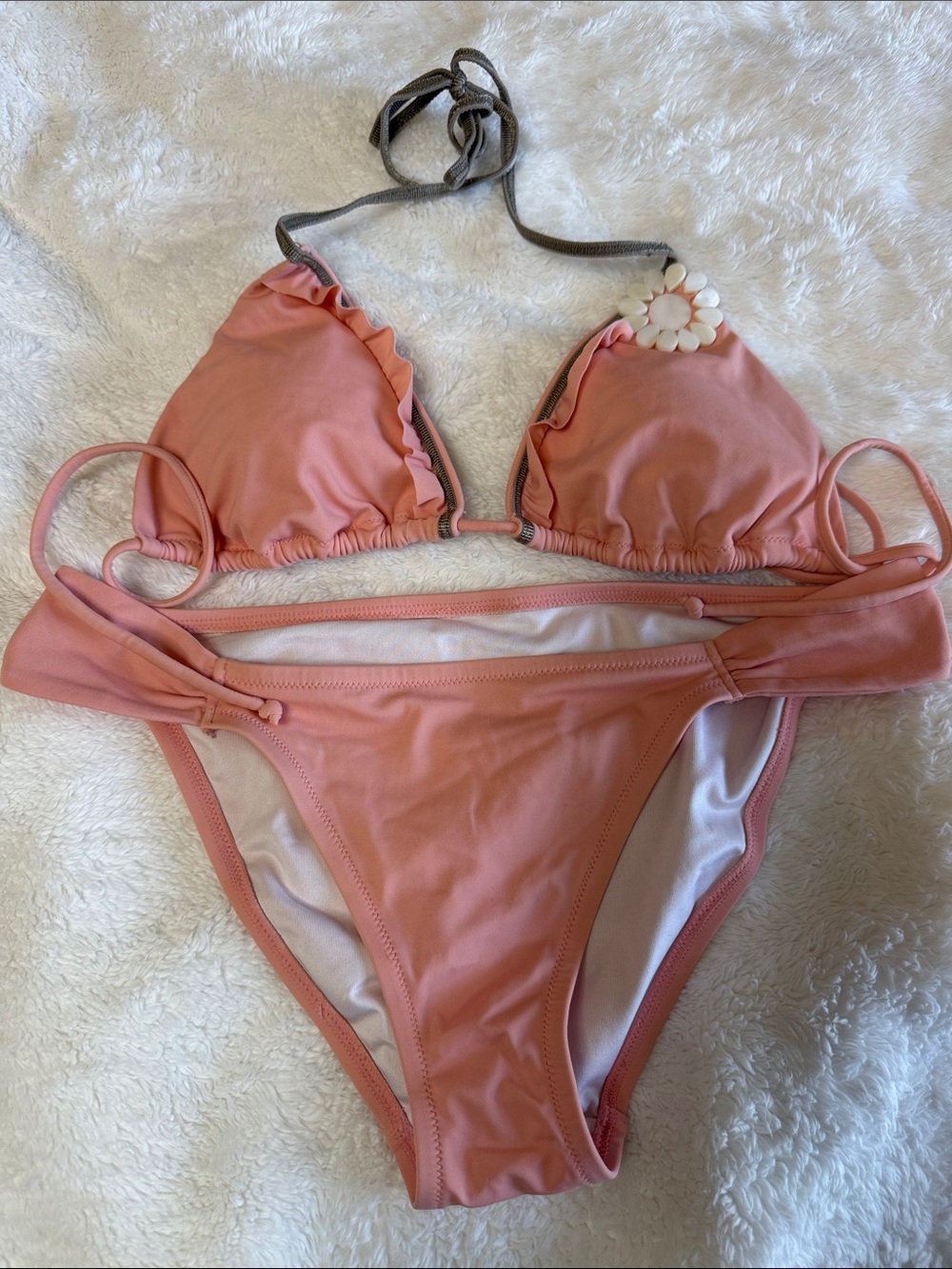 Victoria's Secret Pink Ruffle Triangle Bikini with Daisy Accent 2008